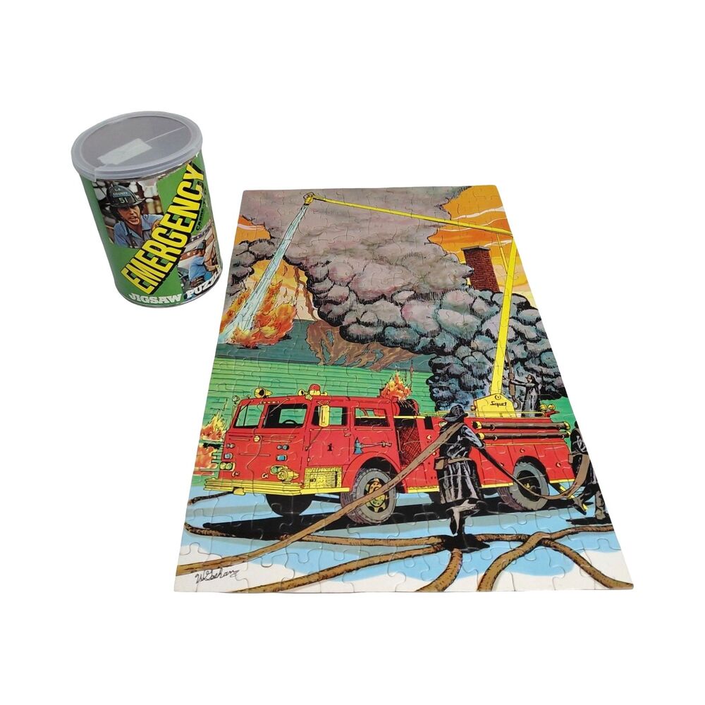 Emergency TV Show Jigsaw Puzzle Vtg Round Canister Complete 1970's